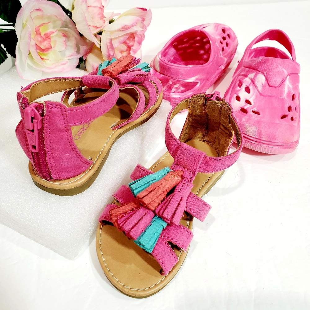 2 Pairs Bundle Pink Cherokee Gladiator Sandals & Clog Water Shoe Size 6 Girls - Picture 2 of 12